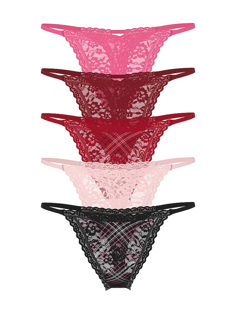 Victoria's Secret Pink/Red/Black Thong Knickers 5 Pack - Image 1 of 2 Victoria's Secret Pink/Red/Black Thong Knickers 5 Pack - Image 1 of 2