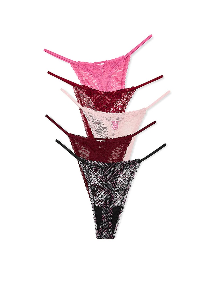 Victoria's Secret Pink/Red/Black Thong Knickers 5 Pack - Image 2 of 2 Victoria's Secret Pink/Red/Black Thong Knickers 5 Pack - Image 2 of 2