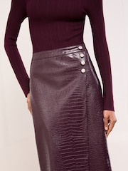 Lipsy Burgundy Red Faux Leather 2-In-1 Crew Neck Long Sleeve Knitted Midi Dress - Image 3 of 4