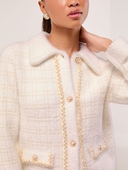 Lipsy Check Brushed Eyelash Collared Knitted Cardigan Jacket - Imagen 2 de 5
