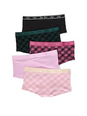 Victoria's Secret PINK Pink/Green/Black Tartan Print Boyshort 5 Pack Logo Knickers - Image 1 of 1