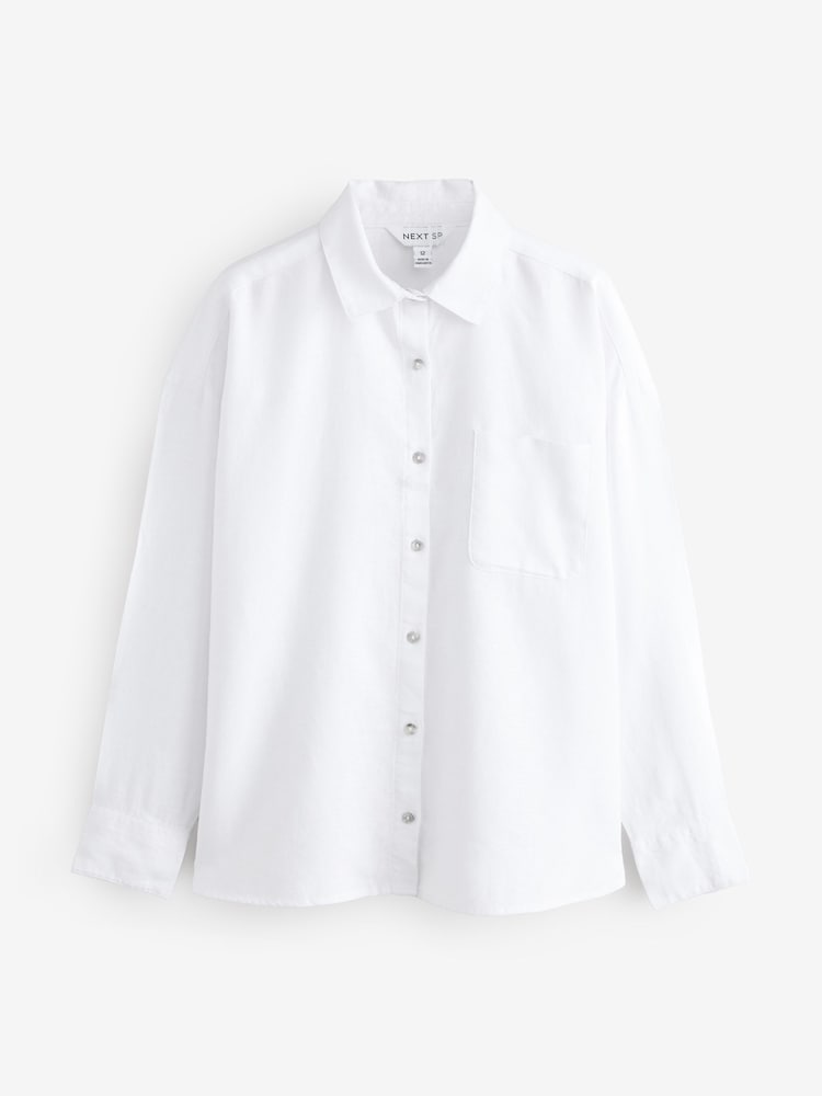 White Full Sleeves Linen Oversized Shirt - Image 1 of 1