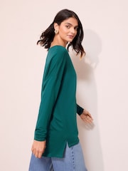 Friends Like These Teal Blue Soft Jersey V-Neck Long Sleeve Tunic Top - Image 5 of 5