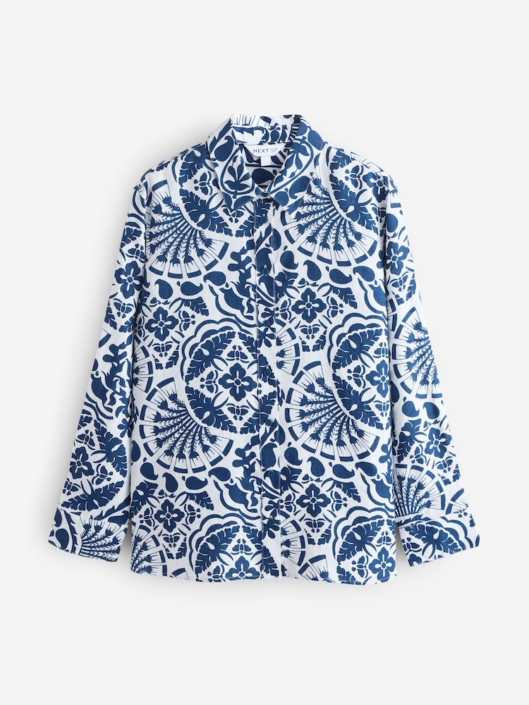 Blue Linen Paisley Print Relaxed Fit Shirt - Image 1 of 1