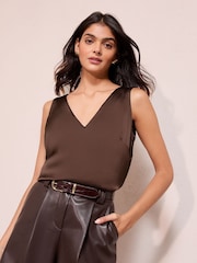 Friends Like These Chocolate Brown V-Neck Vest Top - Image 1 of 4