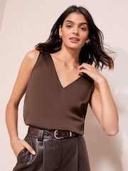 Friends Like These Chocolate Brown V-Neck Vest Top - Image 3 of 4