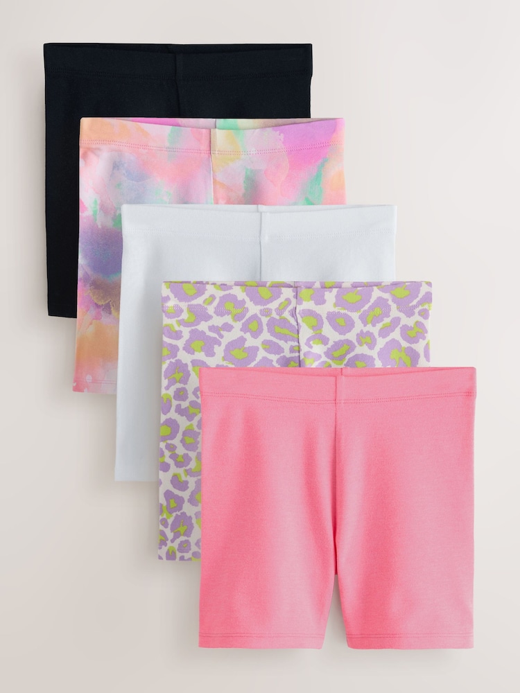 Purple/Pink/Animal Cycle Shorts 5 Pack (3-16yrs) - Image 1 of 9