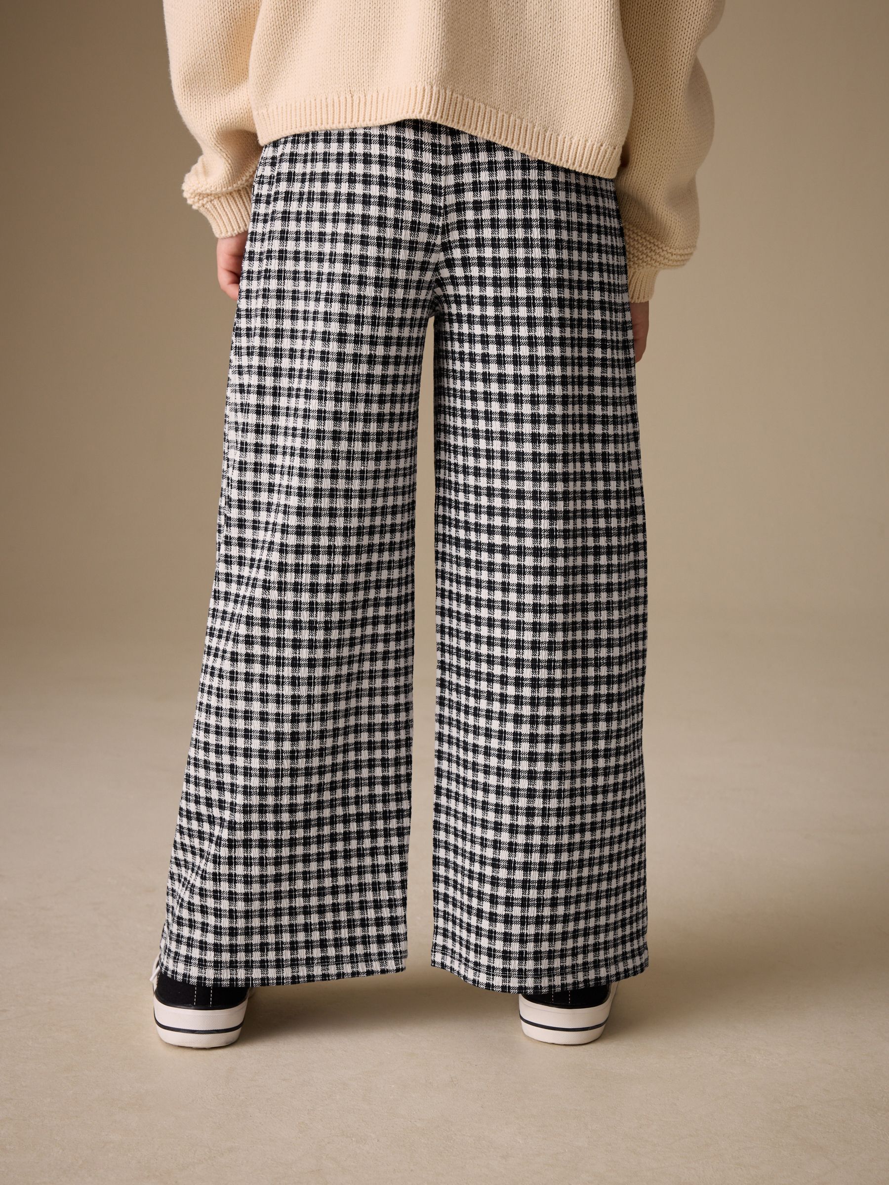 Buy Black/White Gingham Check Wide Leg Textured Trousers (3-16yrs