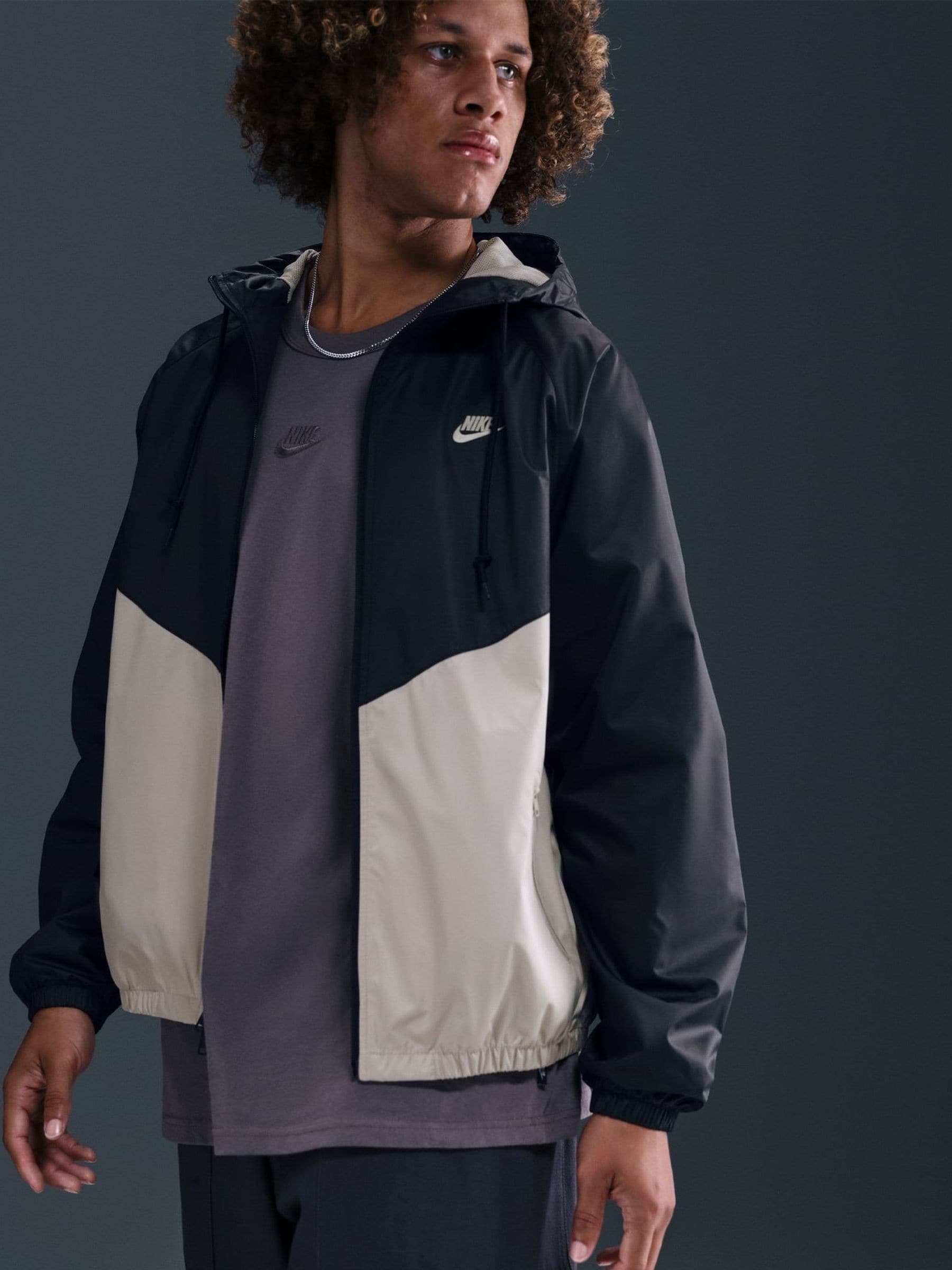 nike windbreaker mens black and grey
