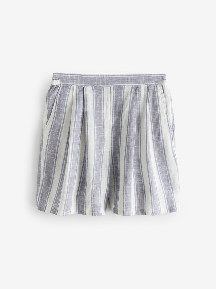 Blue Linen Blend Longer Lenght Stripe Shorts - Image 1 of 1