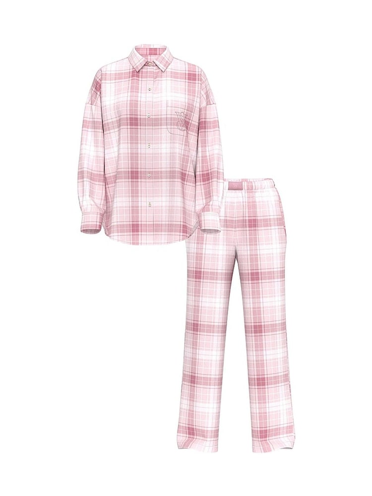 Victoria's Secret Heather Pink Petal/Pink Rally Bold Plaid Cotton Modal Long Pyjama Set - Image 3 of 3 Victoria's Secret Heather Pink Petal/Pink Rally Bold Plaid Cotton Modal Long Pyjama Set - Image 3 of 3