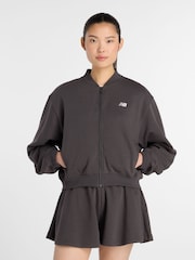 New Balance Black French Terry Bomber Jacket - Image 1 of 6