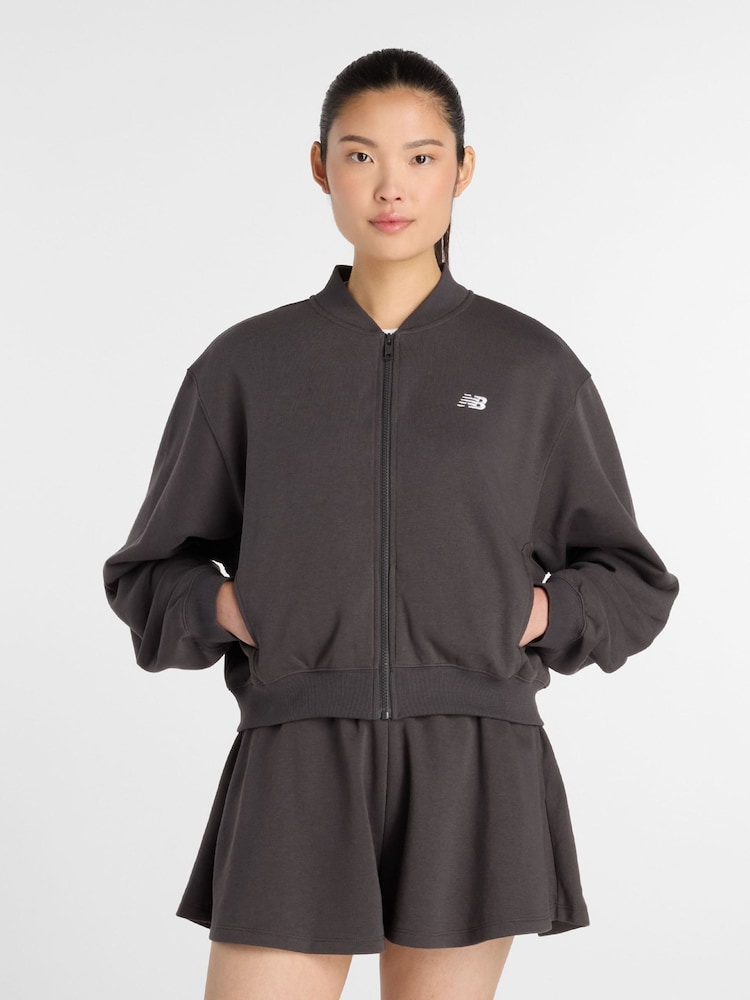 New Balance Black French Terry Bomber Jacket - Image 1 of 6
