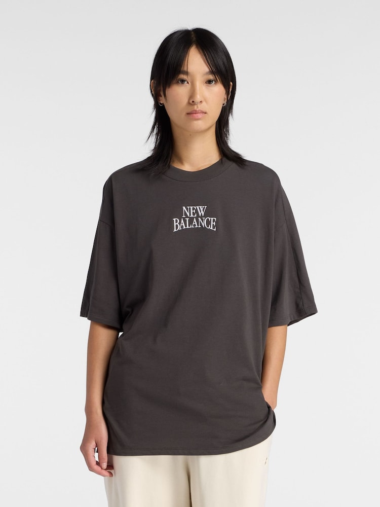 New Balance Black Linear Heritage Oversized T-Shirt - Image 1 of 7