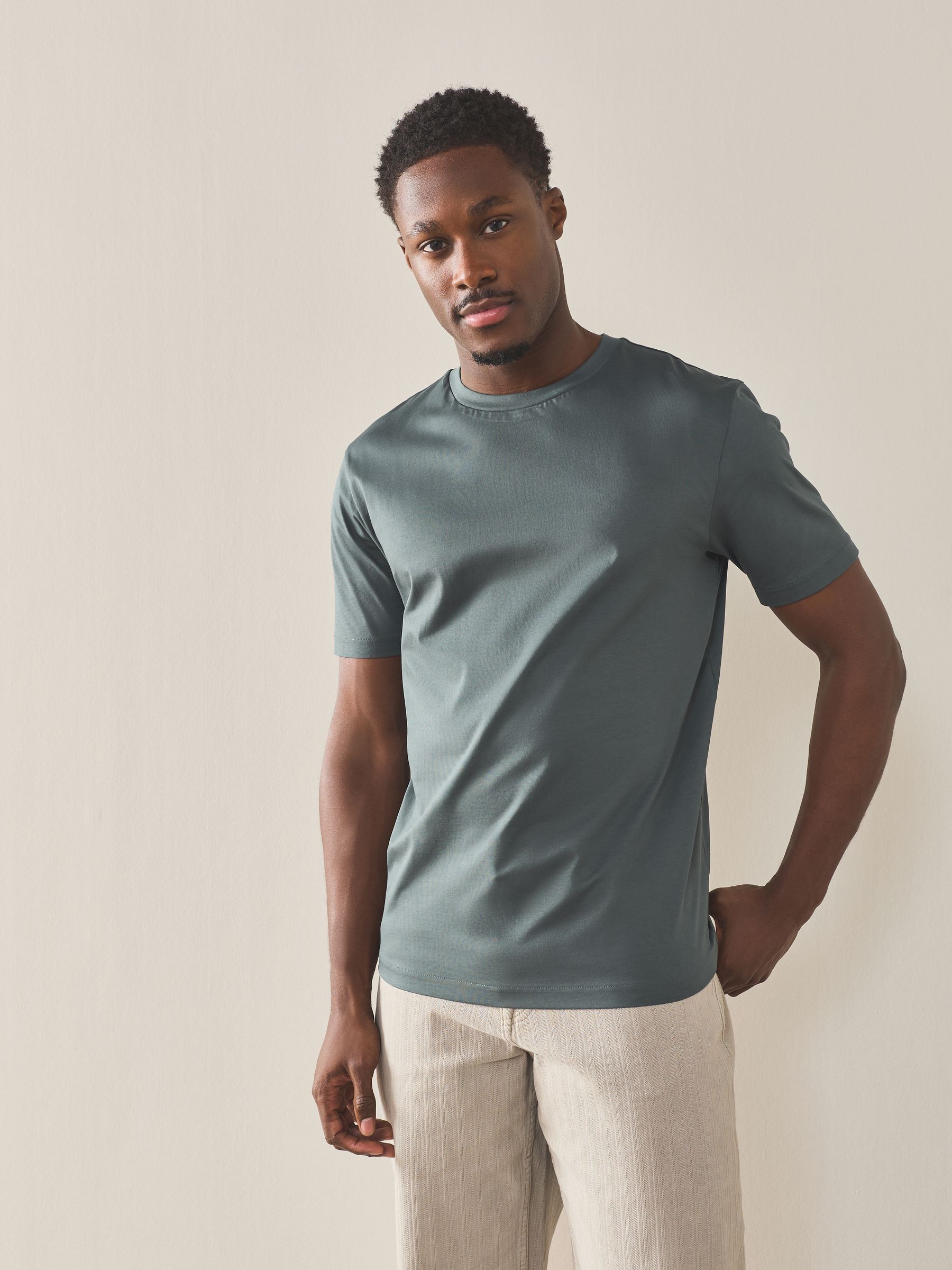 Buy Green Deep Slim Fit Signature SUPIMA® Cotton Crew Neck T-Shirt