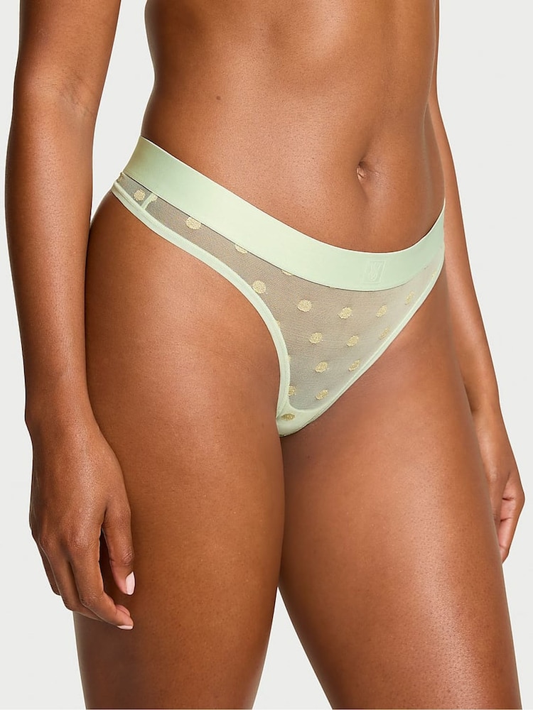 Victoria's Secret Mint Crush Green Thong Sheer Logo Knickers - Image 1 of 2 Victoria's Secret Mint Crush Green Thong Sheer Logo Knickers - Image 1 of 2