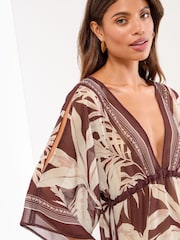 Lipsy Brown Palm Printed Mini Kaftan - Image 2 of 5