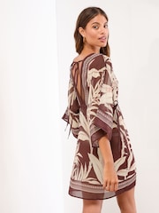 Lipsy Brown Palm Printed Mini Kaftan - Image 4 of 5