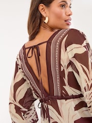 Lipsy Brown Palm Printed Mini Kaftan - Image 5 of 5
