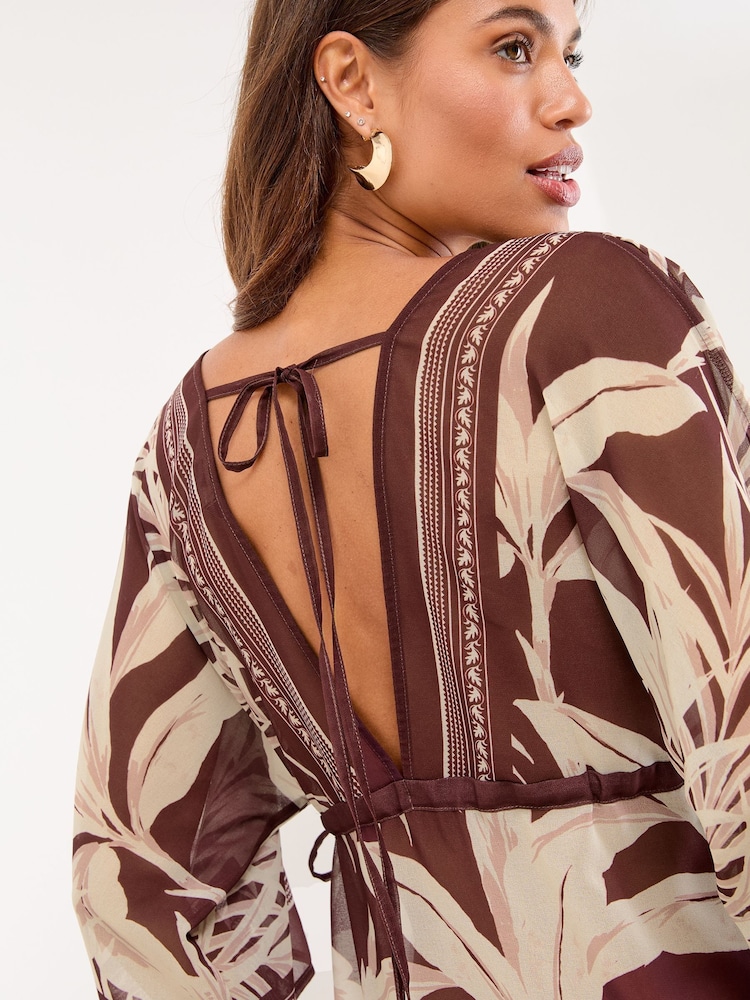 Lipsy Brown Palm Printed Mini Kaftan - Image 5 of 5
