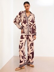 Lipsy Brown Palm Print Relaxed Beach Coverup Shirt - Image 2 of 4