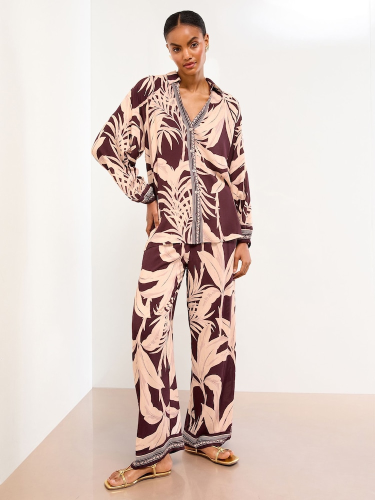 Lipsy Brown Palm Print Relaxed Beach Coverup Shirt - Image 2 of 4