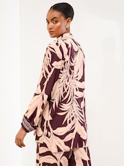 Lipsy Brown Palm Print Relaxed Beach Coverup Shirt - Image 3 of 4