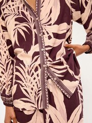Lipsy Brown Palm Print Relaxed Beach Coverup Shirt - Image 4 of 4