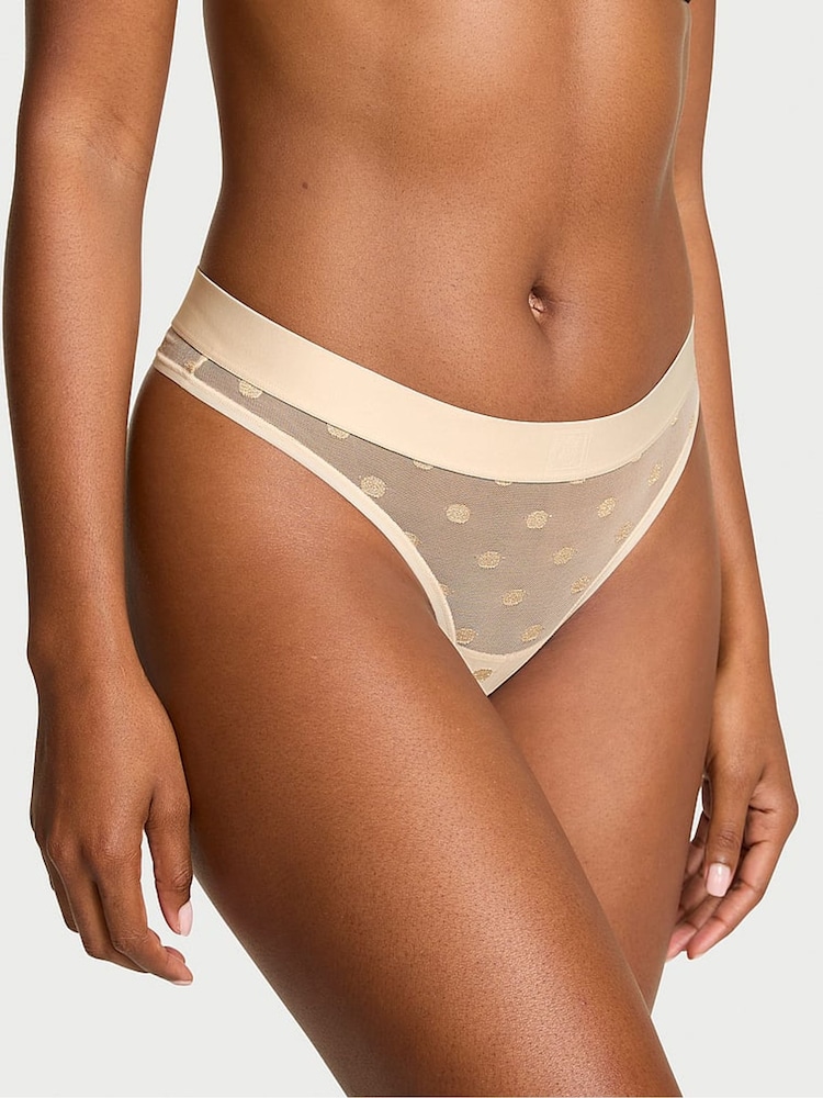 Victoria's Secret Candlelight Nude Thong Sheer Logo Knickers - Image 1 of 2 Victoria's Secret Candlelight Nude Thong Sheer Logo Knickers - Image 1 of 2