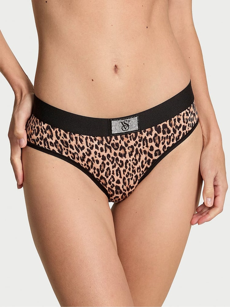 Victoria's Secret Natural Leopard Black Hipster Logo Shine Patch Knickers - Image 1 of 2 Victoria's Secret Natural Leopard Black Hipster Logo Shine Patch Knickers - Image 1 of 2