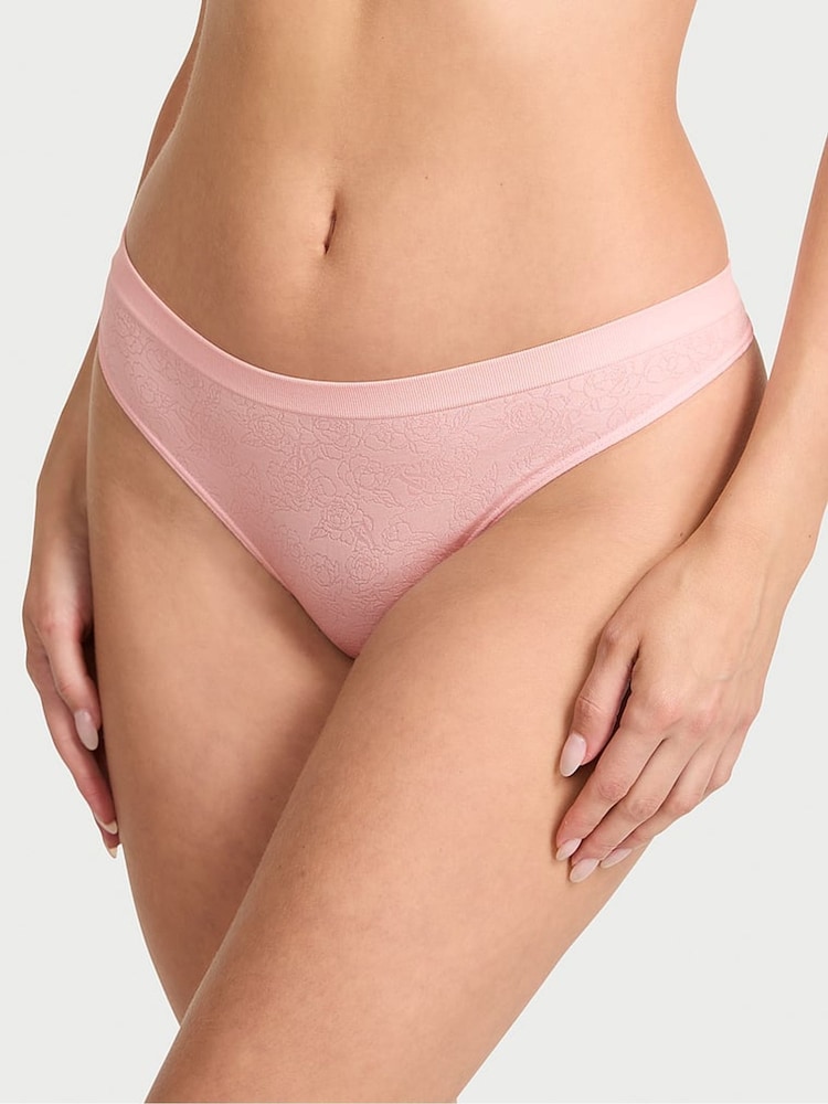 Victoria's Secret Angel Pink Sketch Floral Thong Knickers - Image 1 of 3