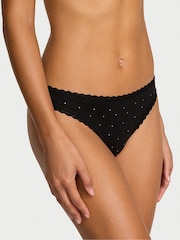 Victoria's Secret Black Thong Cotton Lace Trim Sparkle Knickers - Image 1 of 2