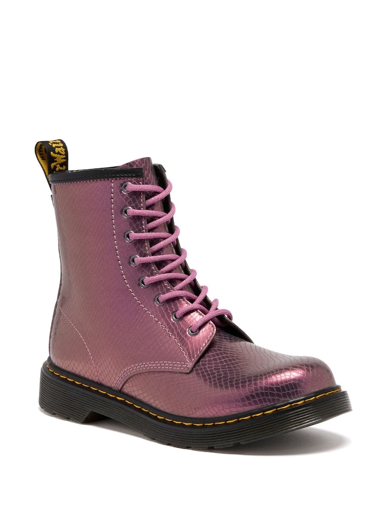 Dr. Martens Pink 1460 Y Copper Reptile Emboss Shoes - Image 1 of 4