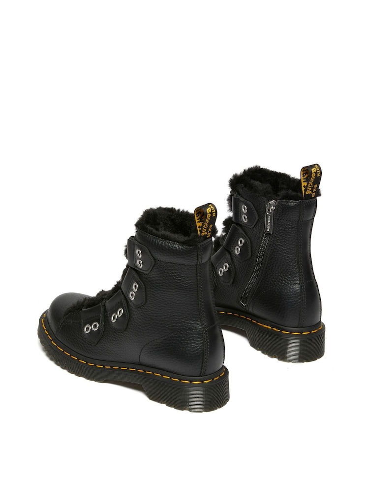 Dr. Martens Black 1460 Ltt Fl Milled Nappa+Wanama+Milo Fur Shoes - Image 2 of 4