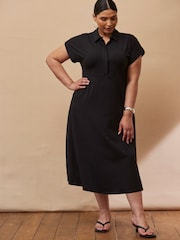 Live Unlimited Black Polo Collar Jersey Midi Dress - Image 2 of 3