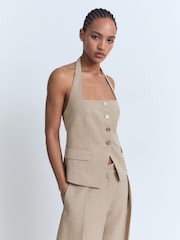 Mango Beige Halter Neck Waistcoat - Image 1 of 9