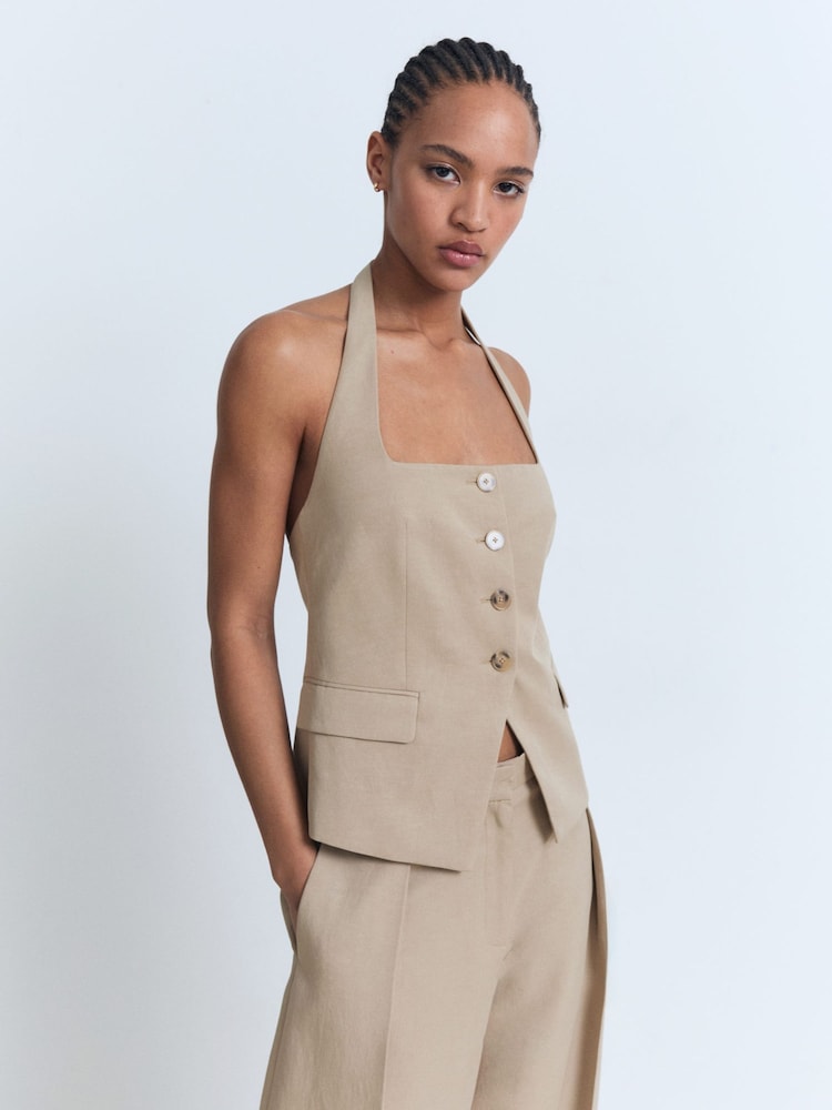 Mango Beige Halter Neck Waistcoat - Image 1 of 9