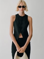 Mango Black Linen Blend Waistcoat - Image 1 of 10