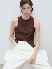 Mango Brown Linen Blend Waistcoat - Image 4 of 8