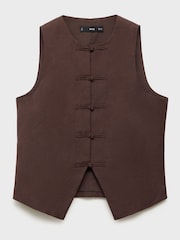Mango Brown Linen Blend Waistcoat - Image 6 of 8