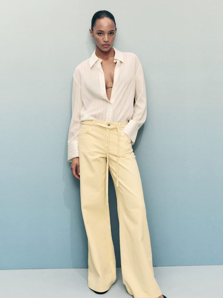 Mango Natural Tie Waist Wide Leg Jeans - Image 1 of 7 Mango Natural Tie Waist Wide Leg Jeans - Image 1 of 7
