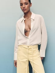 Mango Natural Tie Waist Wide Leg Jeans - Image 3 of 7