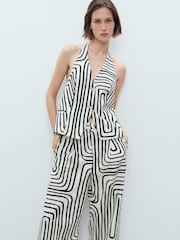 Mango White Pattern Halter Neck Waistcoat - Image 1 of 3