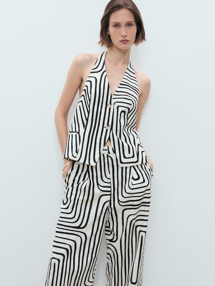 Mango White Pattern Halter Neck Waistcoat - Image 1 of 3
