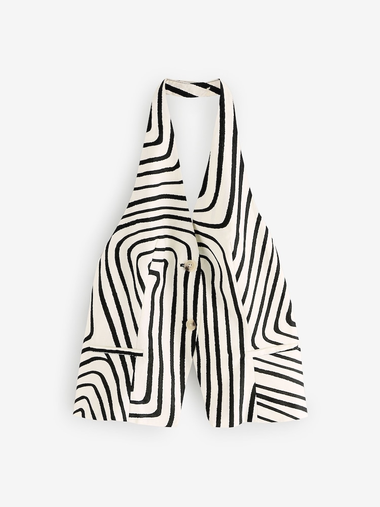 Mango White Pattern Halter Neck Waistcoat - Image 3 of 3