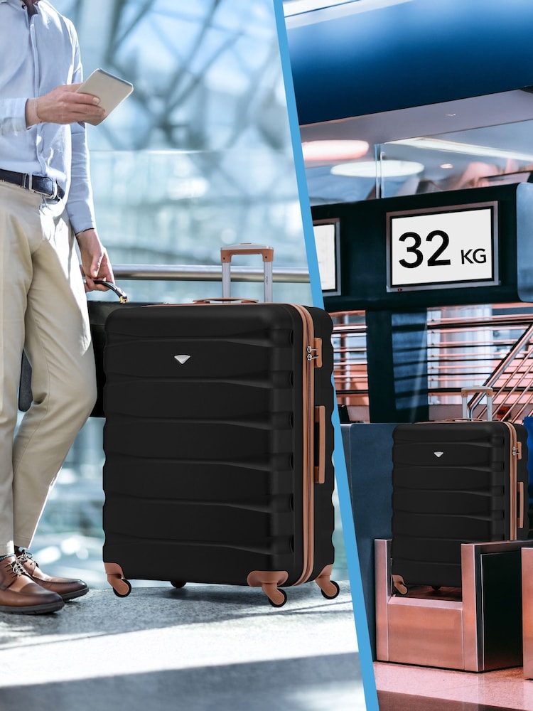 Flight Knight Large Check-In Hold Luggage Hardcase Travel Black Suitcases Set Of 2 - Image 8 of 8 Flight Knight Large Check-In Hold Luggage Hardcase Travel Black Suitcases Set Of 2 - Image 8 of 8