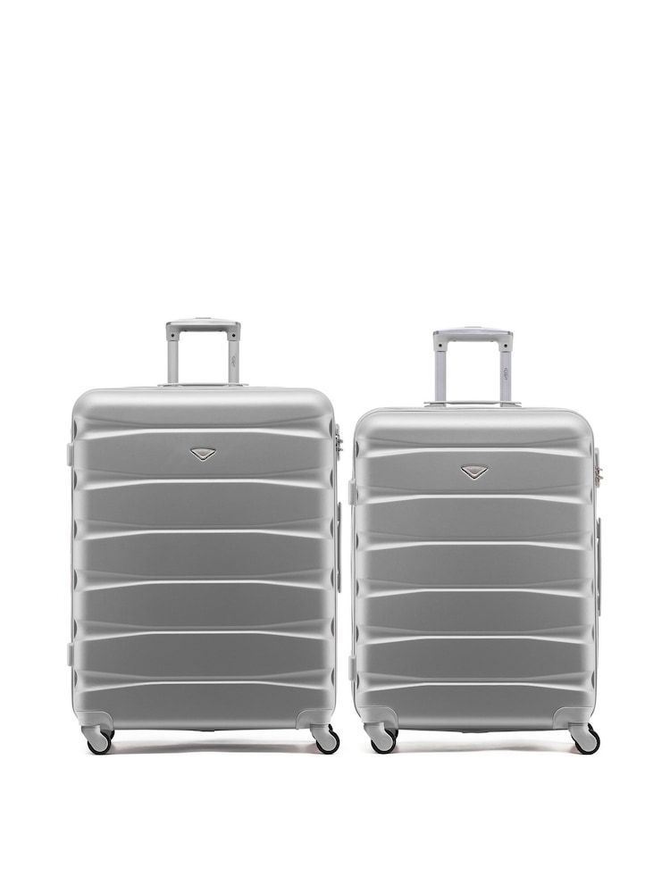 Flight Knight Medium & Large Metallic Check-In Hold Luggage Hardcase Travel Suitcases Set Of 2 - Image 1 of 8 Flight Knight Medium & Large Metallic Check-In Hold Luggage Hardcase Travel Suitcases Set Of 2 - Image 1 of 8