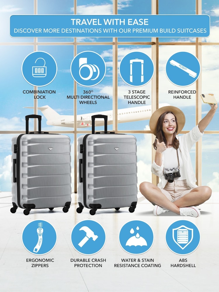 Flight Knight Medium Metallic Check-In Hold Luggage Hardcase Travel Suitcases Set Of 2 - Image 2 of 8