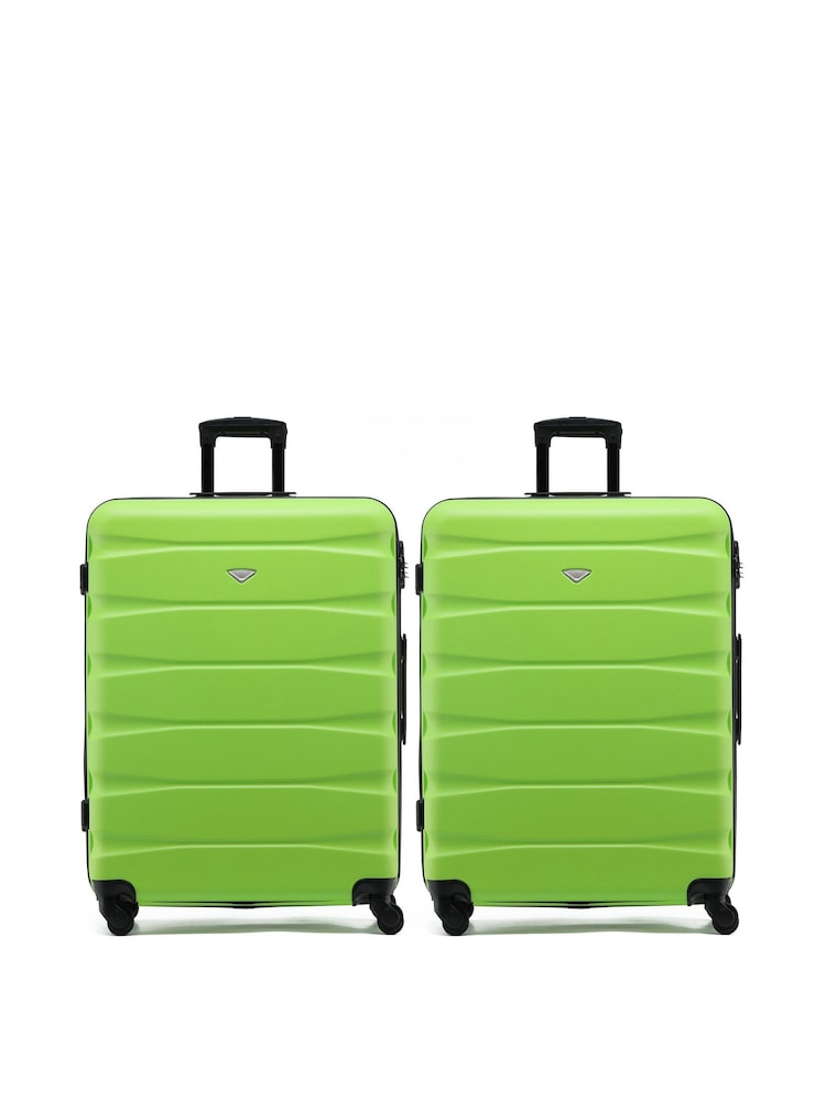 Flight Knight Large Green Check-In Hold Luggage Hardcase Travel Suitcases Set Of 2 - Image 1 of 8 Flight Knight Large Green Check-In Hold Luggage Hardcase Travel Suitcases Set Of 2 - Image 1 of 8