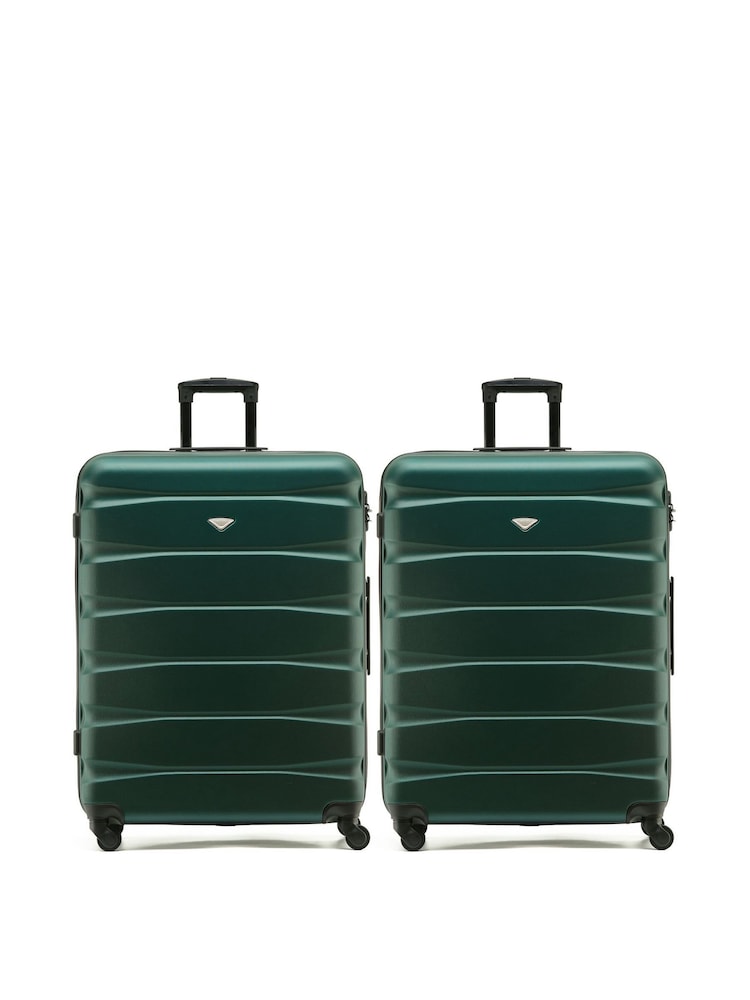 Flight Knight Large Green Check-In Hold Luggage Hardcase Travel Suitcases Set Of 2 - Image 1 of 8 Flight Knight Large Green Check-In Hold Luggage Hardcase Travel Suitcases Set Of 2 - Image 1 of 8